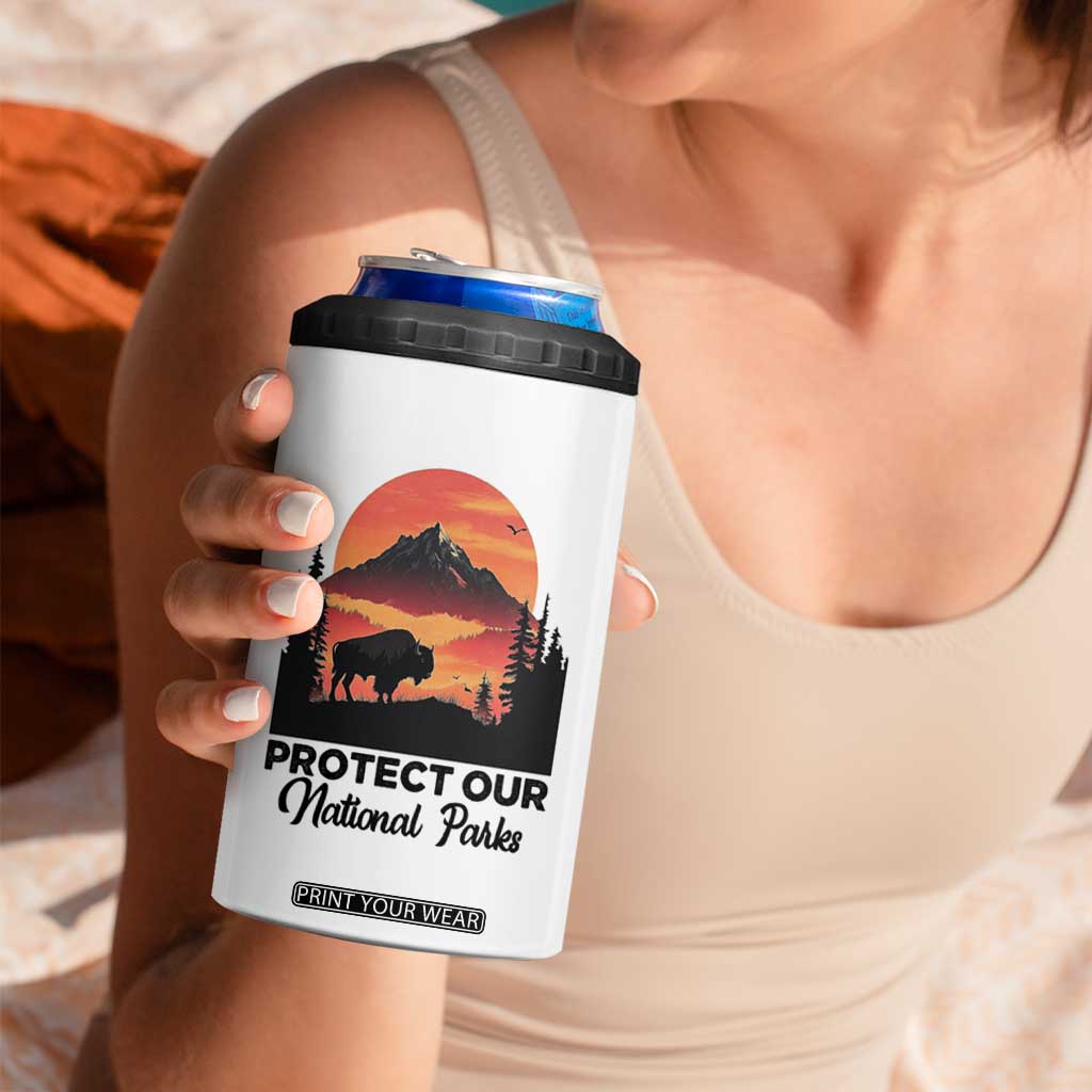 Protect Our National Parks 4 in 1 Can Cooler Tumbler Bison Buffalo Vintage Graphic TS02 Print Your Wear