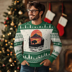Protect Our National Parks Ugly Christmas Sweater Bison Buffalo Vintage Graphic TS02 Beige Green Print Your Wear