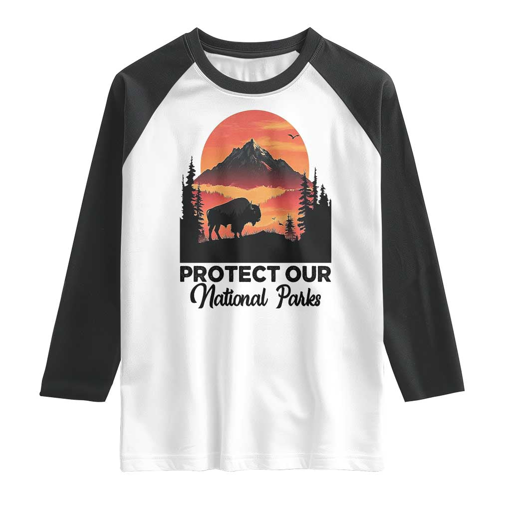 Protect Our National Parks Raglan Shirt Bison Buffalo Vintage Graphic TS02 White Black Print Your Wear