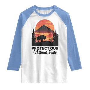 Protect Our National Parks Raglan Shirt Bison Buffalo Vintage Graphic TS02 White Carolina Blue Print Your Wear