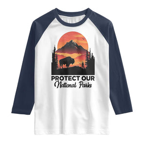 Protect Our National Parks Raglan Shirt Bison Buffalo Vintage Graphic TS02 White Navy Print Your Wear
