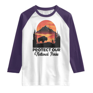 Protect Our National Parks Raglan Shirt Bison Buffalo Vintage Graphic TS02 White Purple Print Your Wear