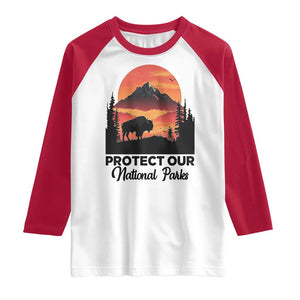 Protect Our National Parks Raglan Shirt Bison Buffalo Vintage Graphic TS02 White Red Print Your Wear