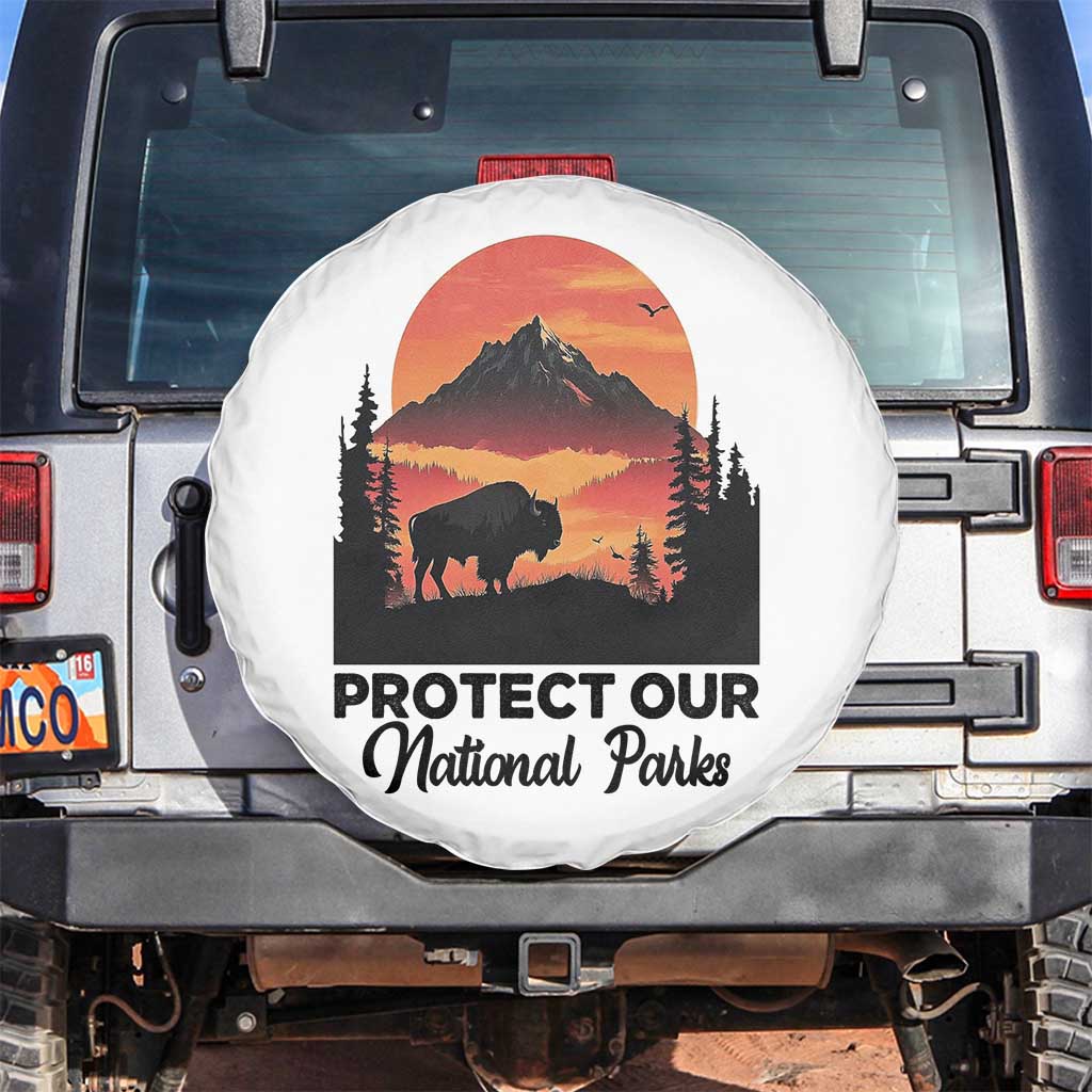 Protect Our National Parks Spare Tire Cover Bison Buffalo Vintage Graphic TS02 No hole White Print Your Wear