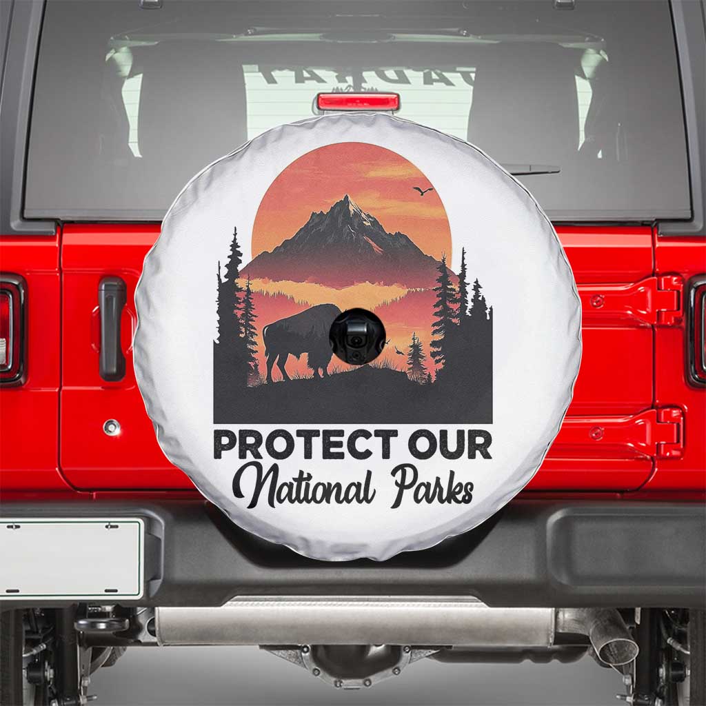 Protect Our National Parks Spare Tire Cover Bison Buffalo Vintage Graphic TS02 White Print Your Wear