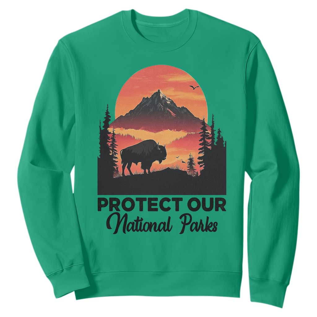 Protect Our National Parks Sweatshirt Bison Buffalo Vintage Graphic TS02 Irish Green Print Your Wear