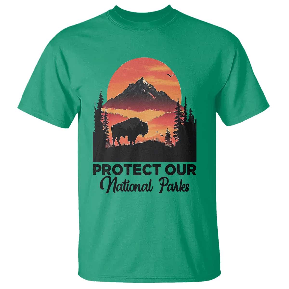 Protect Our National Parks T Shirt Bison Buffalo Vintage Graphic TS02 Irish Green Print Your Wear