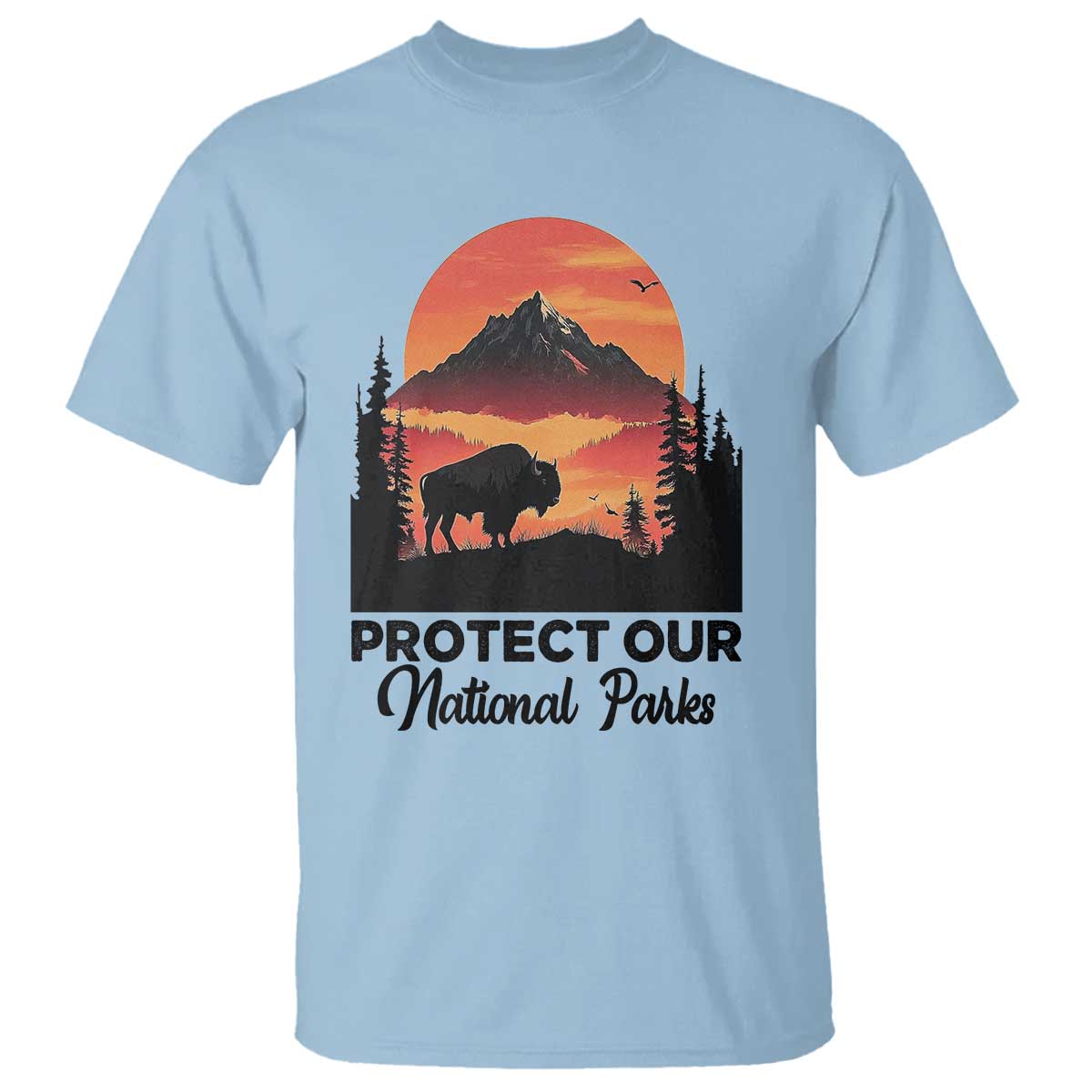 Protect Our National Parks T Shirt Bison Buffalo Vintage Graphic TS02 Light Blue Print Your Wear