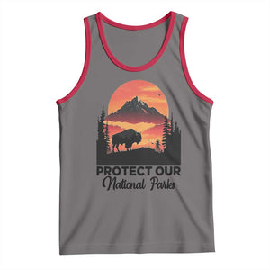 Protect Our National Parks Tank Top Bison Buffalo Vintage Graphic TS02 Deep Heather Red Print Your Wear