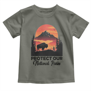 Protect Our National Parks Toddler T Shirt Bison Buffalo Vintage Graphic TS02 Military Green Print Your Wear