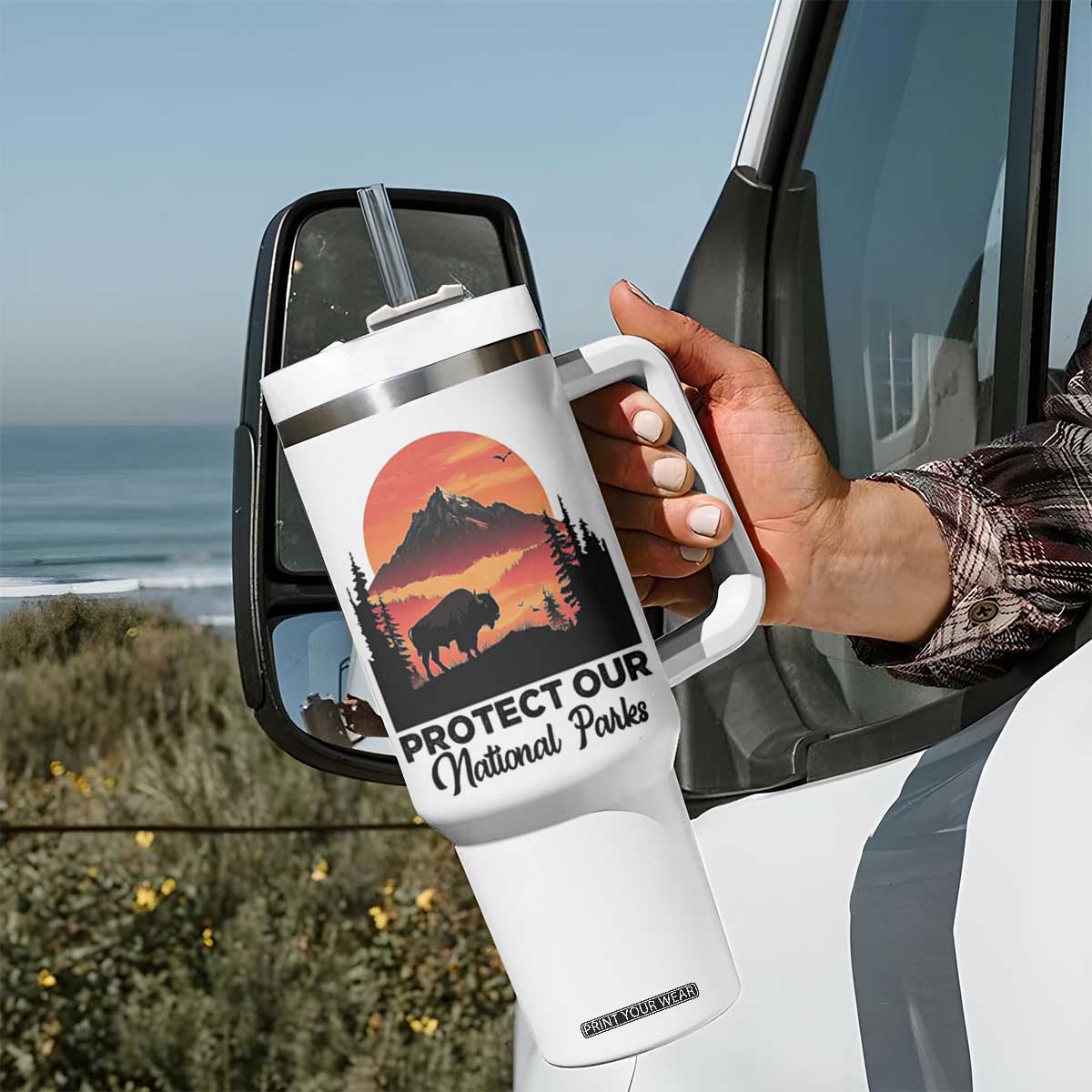Protect Our National Parks Tumbler With Handle Bison Buffalo Vintage Graphic TS02 Print Your Wear