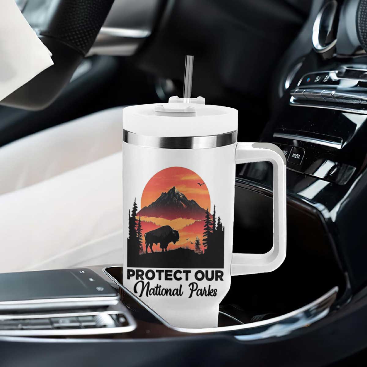 Protect Our National Parks Tumbler With Handle Bison Buffalo Vintage Graphic TS02 Print Your Wear