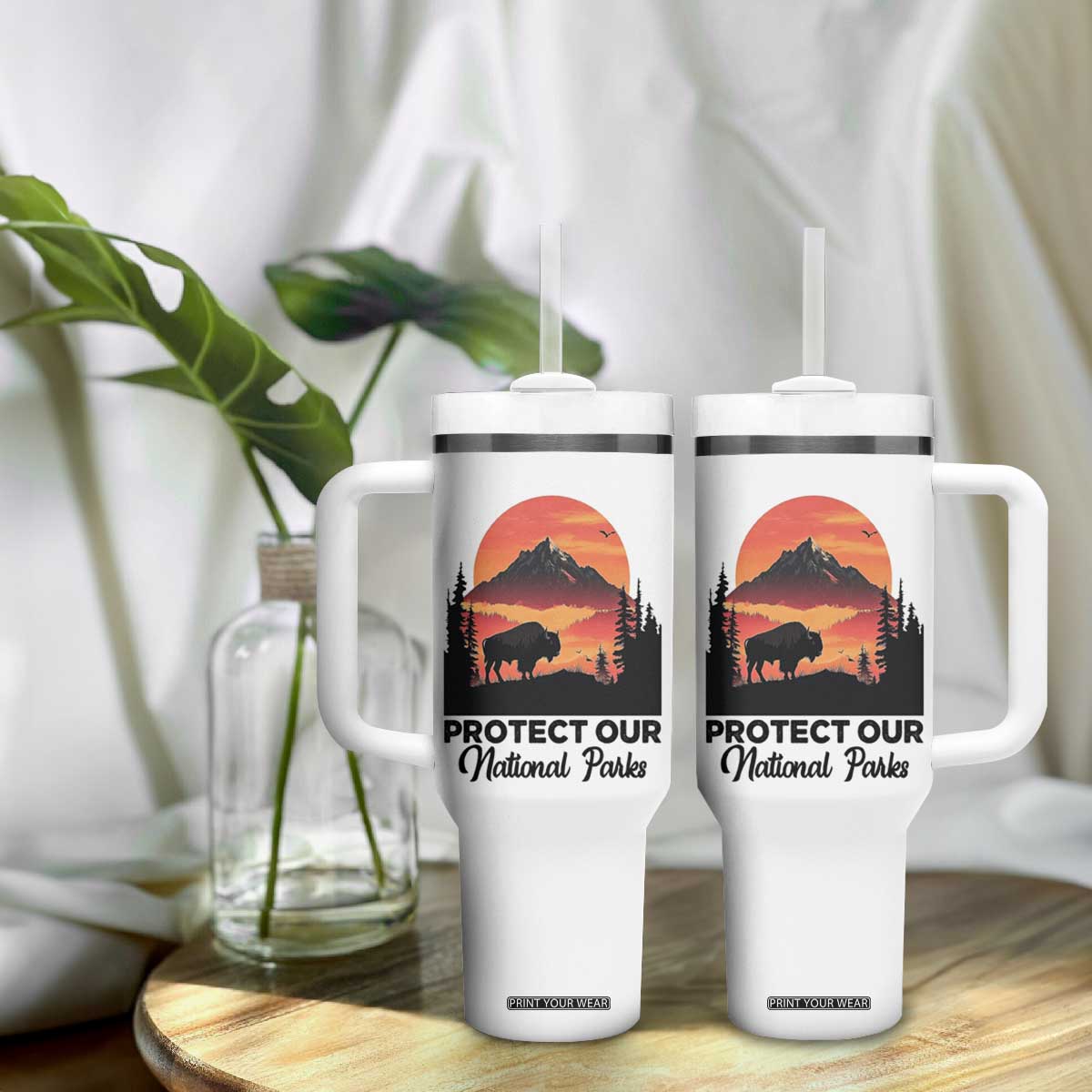 Protect Our National Parks Tumbler With Handle Bison Buffalo Vintage Graphic TS02 Print Your Wear