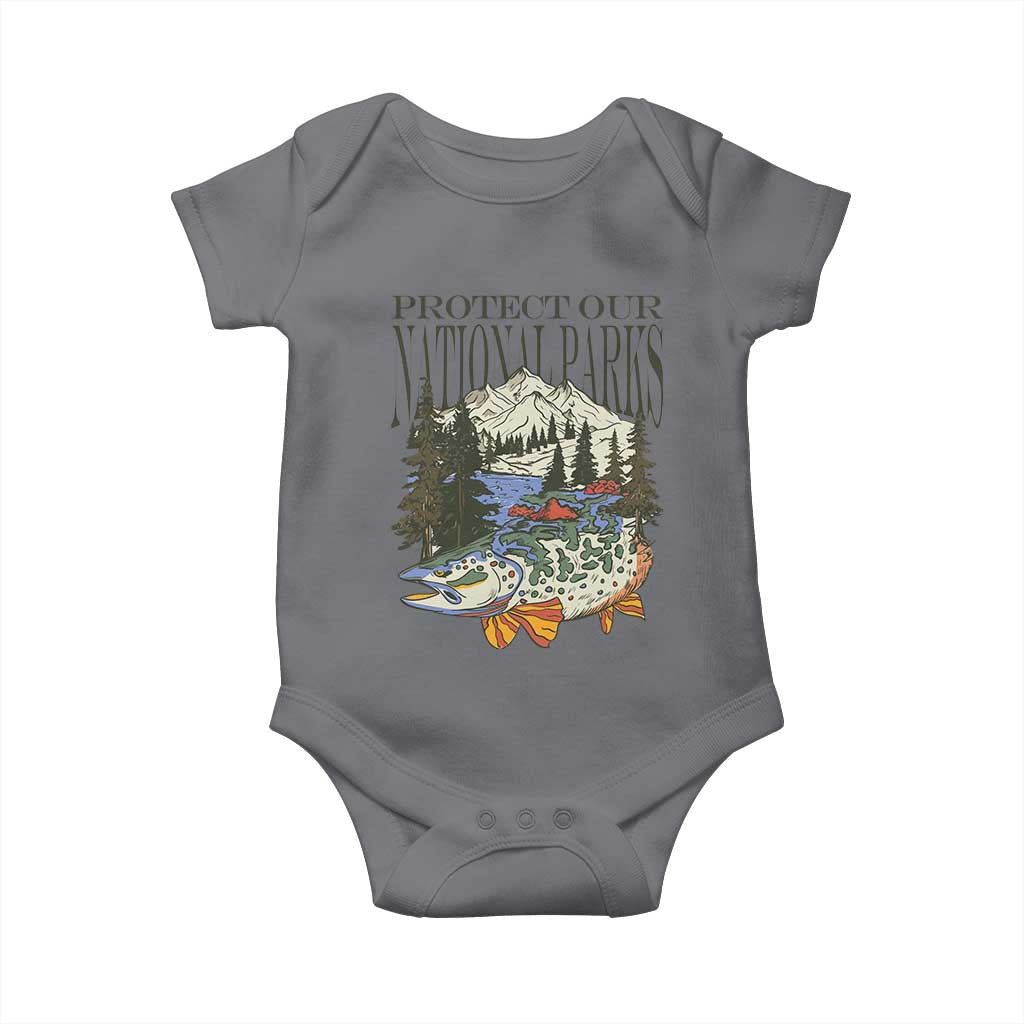 Protect Our National Parks Baby Onesie Wildlife Fishing Outdoor Adventure Retro TS02 Charcoal Print Your Wear