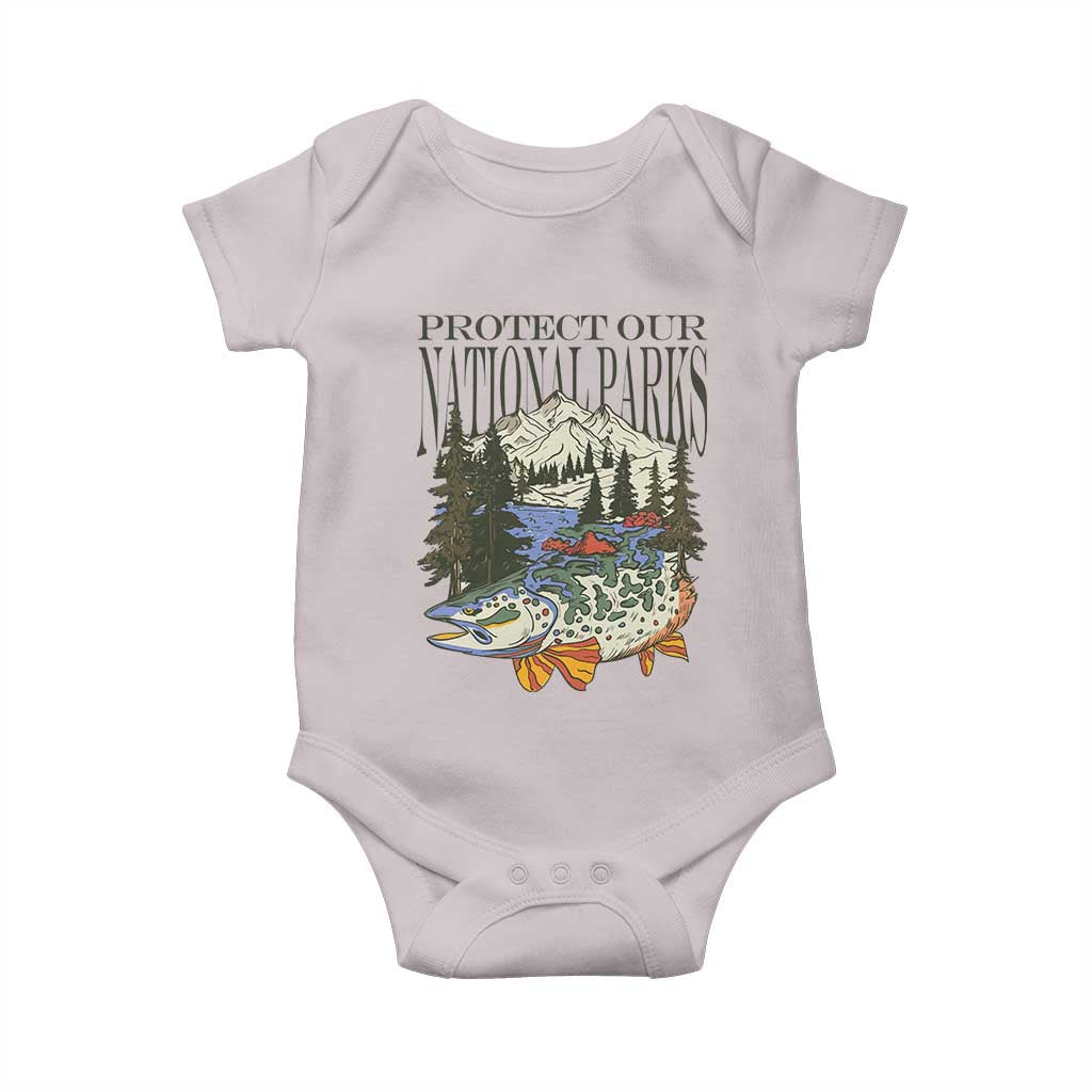 Protect Our National Parks Baby Onesie Wildlife Fishing Outdoor Adventure Retro TS02 Ice Gray Print Your Wear