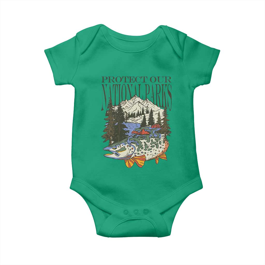 Protect Our National Parks Baby Onesie Wildlife Fishing Outdoor Adventure Retro TS02 Irish Green Print Your Wear