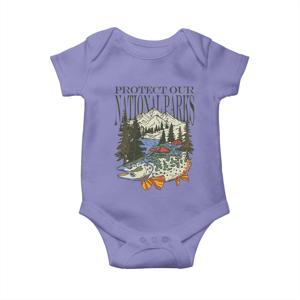 Protect Our National Parks Baby Onesie Wildlife Fishing Outdoor Adventure Retro TS02 Violet Print Your Wear
