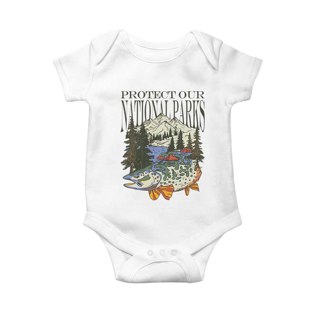 Protect Our National Parks Baby Onesie Wildlife Fishing Outdoor Adventure Retro TS02 White Print Your Wear