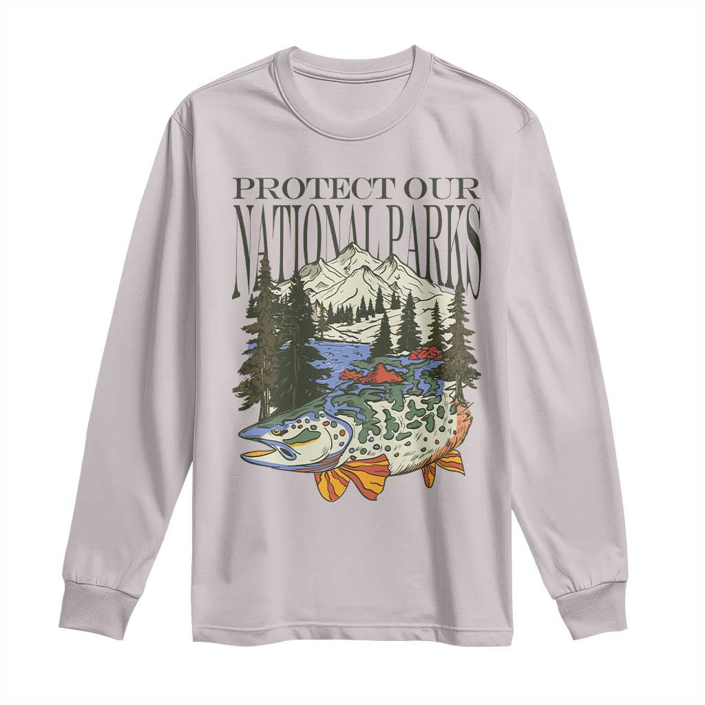 Protect Our National Parks Long Sleeve Shirt Wildlife Fishing Outdoor Adventure Retro TS02 Ice Gray Print Your Wear