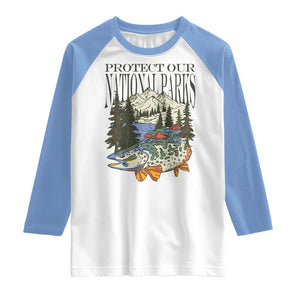 Protect Our National Parks Raglan Shirt Wildlife Fishing Outdoor Adventure Retro TS02 White Carolina Blue Print Your Wear
