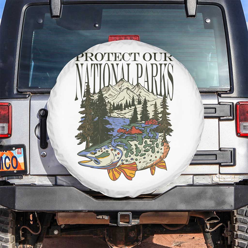 Protect Our National Parks Spare Tire Cover Wildlife Fishing Outdoor Adventure Retro TS02 No hole White Print Your Wear