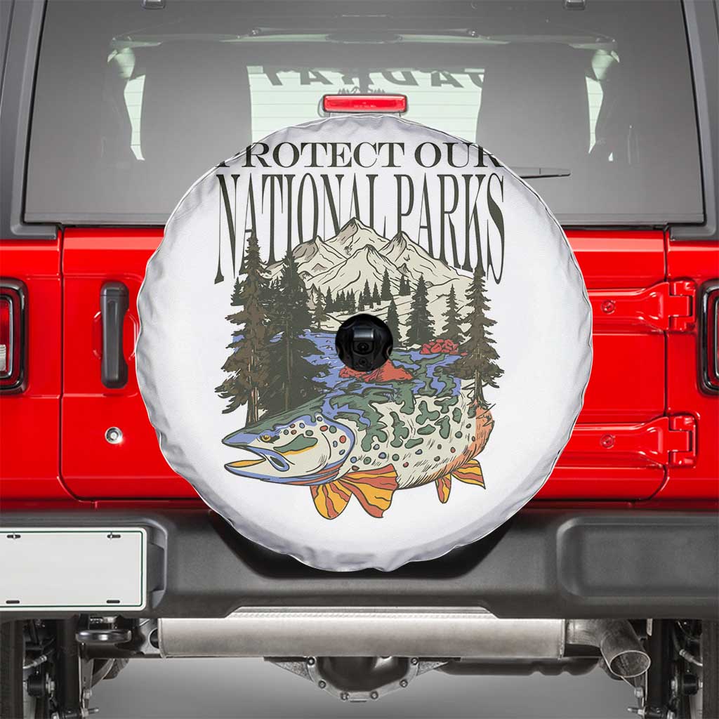 Protect Our National Parks Spare Tire Cover Wildlife Fishing Outdoor Adventure Retro TS02 White Print Your Wear