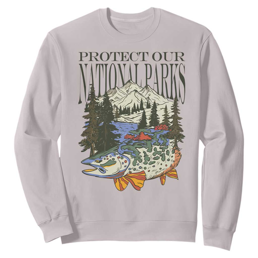 Protect Our National Parks Sweatshirt Wildlife Fishing Outdoor Adventure Retro TS02 Ice Gray Print Your Wear