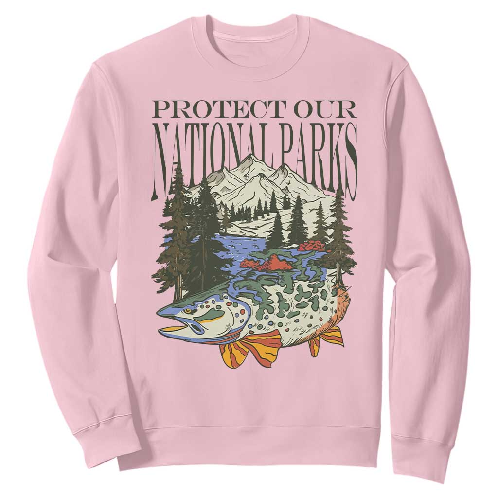 Protect Our National Parks Sweatshirt Wildlife Fishing Outdoor Adventure Retro TS02 Light Pink Print Your Wear