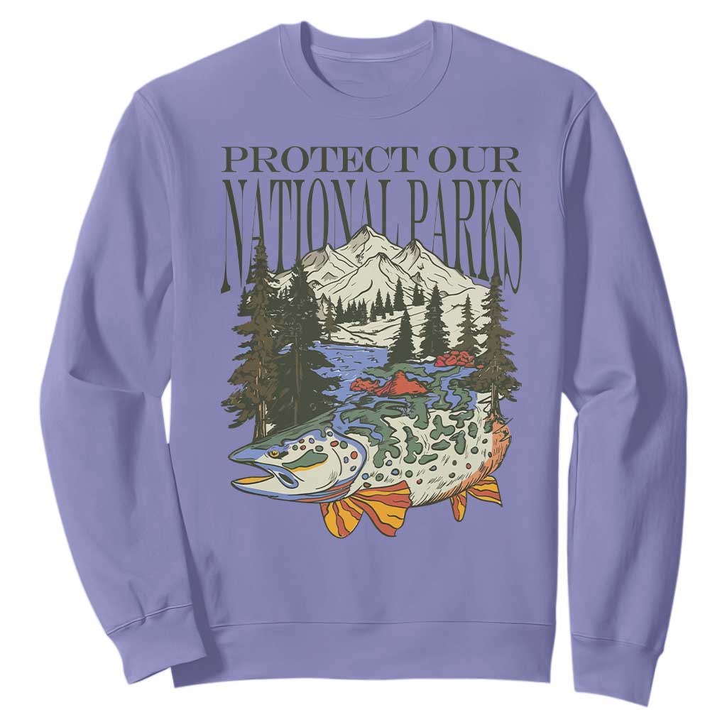 Protect Our National Parks Sweatshirt Wildlife Fishing Outdoor Adventure Retro TS02 Violet Print Your Wear
