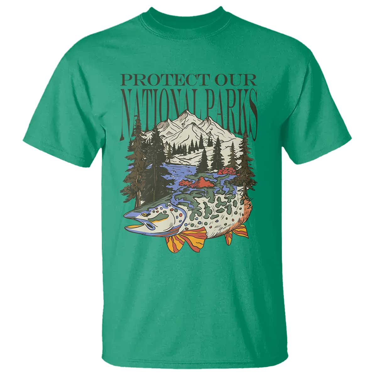 Protect Our National Parks T Shirt Wildlife Fishing Outdoor Adventure Retro TS02 Irish Green Print Your Wear