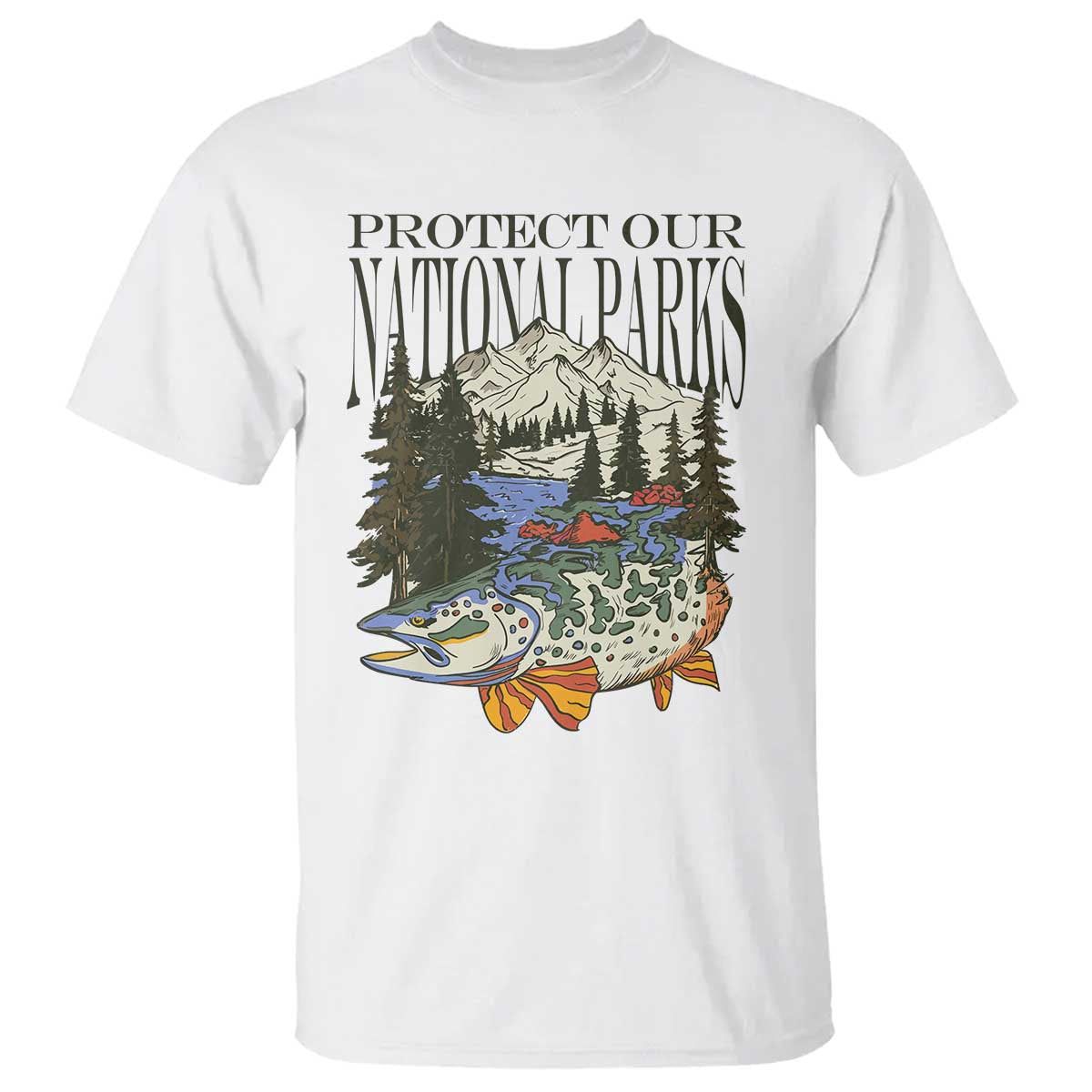 Protect Our National Parks T Shirt Wildlife Fishing Outdoor Adventure Retro TS02 White Print Your Wear
