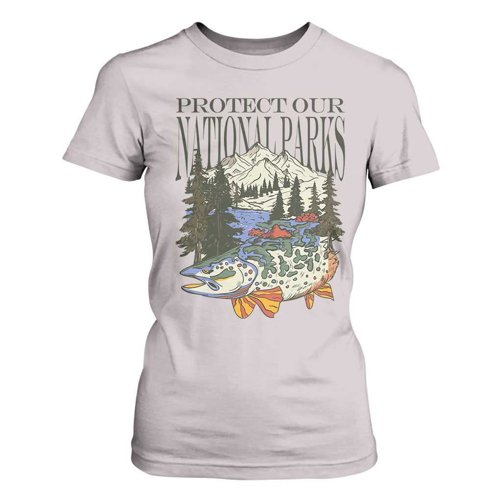 Protect Our National Parks T Shirt For Women Wildlife Fishing Outdoor Adventure Retro TS02 Ice Gray Print Your Wear