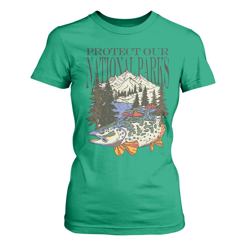 Protect Our National Parks T Shirt For Women Wildlife Fishing Outdoor Adventure Retro TS02 Irish Green Print Your Wear