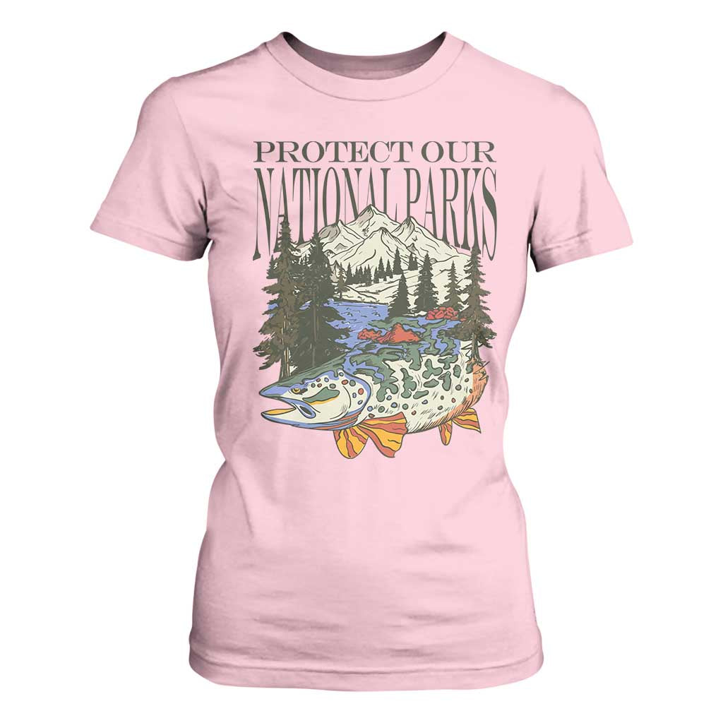 Protect Our National Parks T Shirt For Women Wildlife Fishing Outdoor Adventure Retro TS02 Light Pink Print Your Wear