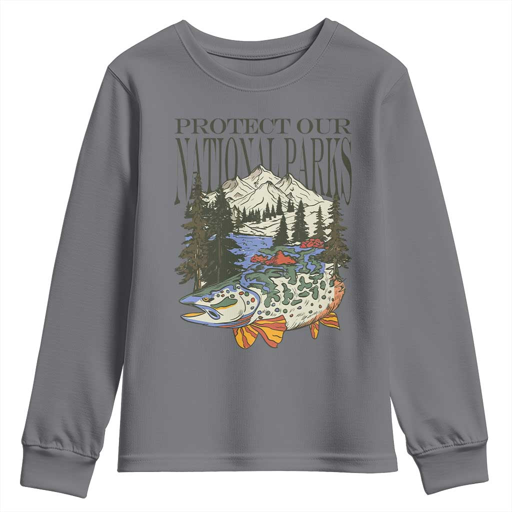 Protect Our National Parks Youth Sweatshirt Wildlife Fishing Outdoor Adventure Retro TS02 Charcoal Print Your Wear