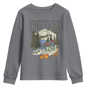 Protect Our National Parks Youth Sweatshirt Wildlife Fishing Outdoor Adventure Retro TS02 Charcoal Print Your Wear