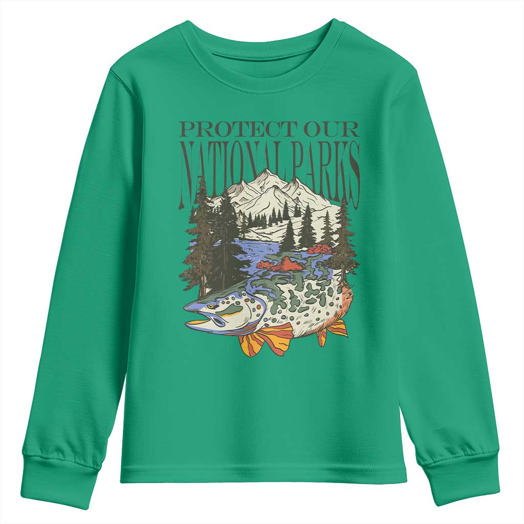 Protect Our National Parks Youth Sweatshirt Wildlife Fishing Outdoor Adventure Retro TS02 Irish Green Print Your Wear