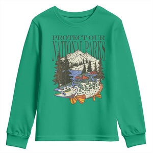 Protect Our National Parks Youth Sweatshirt Wildlife Fishing Outdoor Adventure Retro TS02 Irish Green Print Your Wear