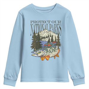 Protect Our National Parks Youth Sweatshirt Wildlife Fishing Outdoor Adventure Retro TS02 Light Blue Print Your Wear