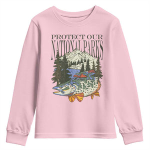 Protect Our National Parks Youth Sweatshirt Wildlife Fishing Outdoor Adventure Retro TS02 Light Pink Print Your Wear