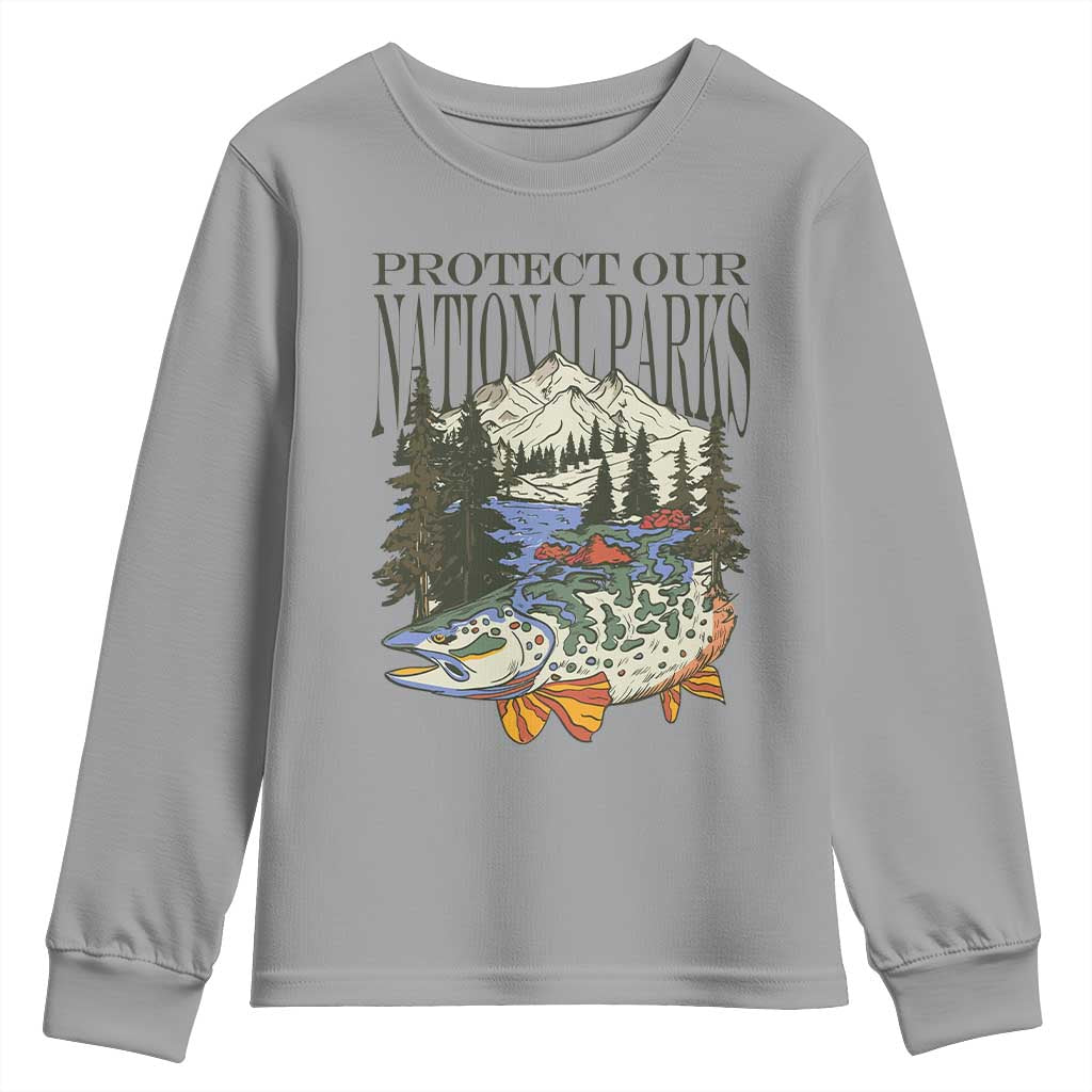 Protect Our National Parks Youth Sweatshirt Wildlife Fishing Outdoor Adventure Retro TS02 Sport Gray Print Your Wear