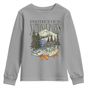 Protect Our National Parks Youth Sweatshirt Wildlife Fishing Outdoor Adventure Retro TS02 Sport Gray Print Your Wear