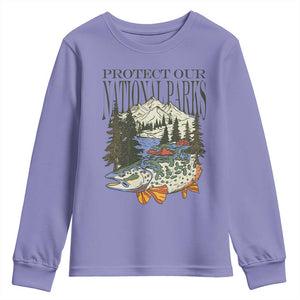 Protect Our National Parks Youth Sweatshirt Wildlife Fishing Outdoor Adventure Retro TS02 Violet Print Your Wear