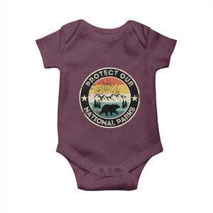 Protect Our National Parks Baby Onesie Bear Wildlife Retro Mountain Graphic TS02 Maroon Print Your Wear