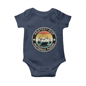Protect Our National Parks Baby Onesie Bear Wildlife Retro Mountain Graphic TS02 Navy Print Your Wear