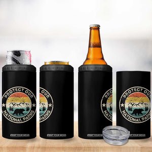 Protect Our National Parks 4 in 1 Can Cooler Tumbler Bear Wildlife Retro Mountain Graphic TS02 Print Your Wear
