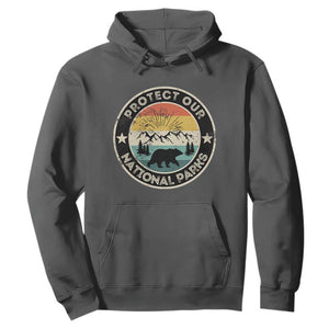 Protect Our National Parks Hoodie Bear Wildlife Retro Mountain Graphic TS02 Dark Heather Print Your Wear