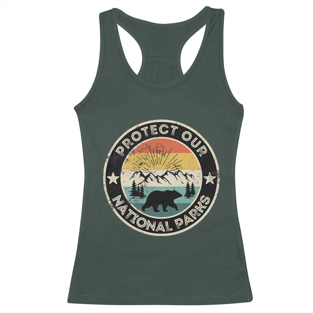 Protect Our National Parks Racerback Tank Top Bear Wildlife Retro Mountain Graphic TS02 Dark Forest Green Print Your Wear