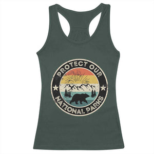 Protect Our National Parks Racerback Tank Top Bear Wildlife Retro Mountain Graphic TS02 Dark Forest Green Print Your Wear