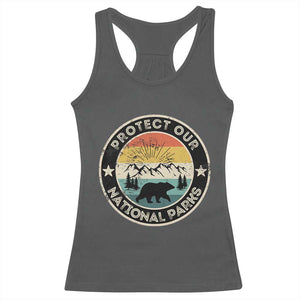 Protect Our National Parks Racerback Tank Top Bear Wildlife Retro Mountain Graphic TS02 Dark Heather Print Your Wear